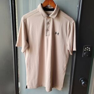 Under Armour Polo Shirt Men's Med Tan Logo Short Sleeve Collared Button